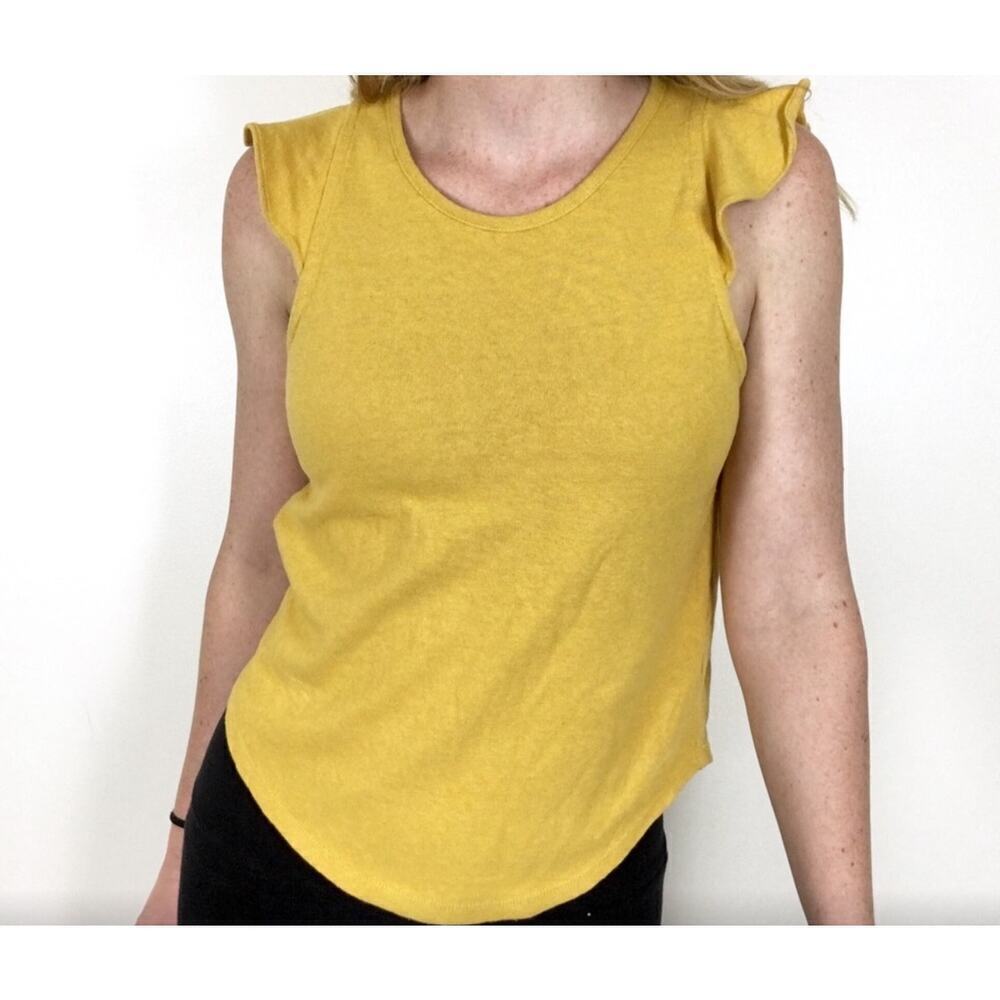 Madewell Ruffle Sleeve Tank Top Blouse 100% Cotton Mustard Yellow Women's Size S